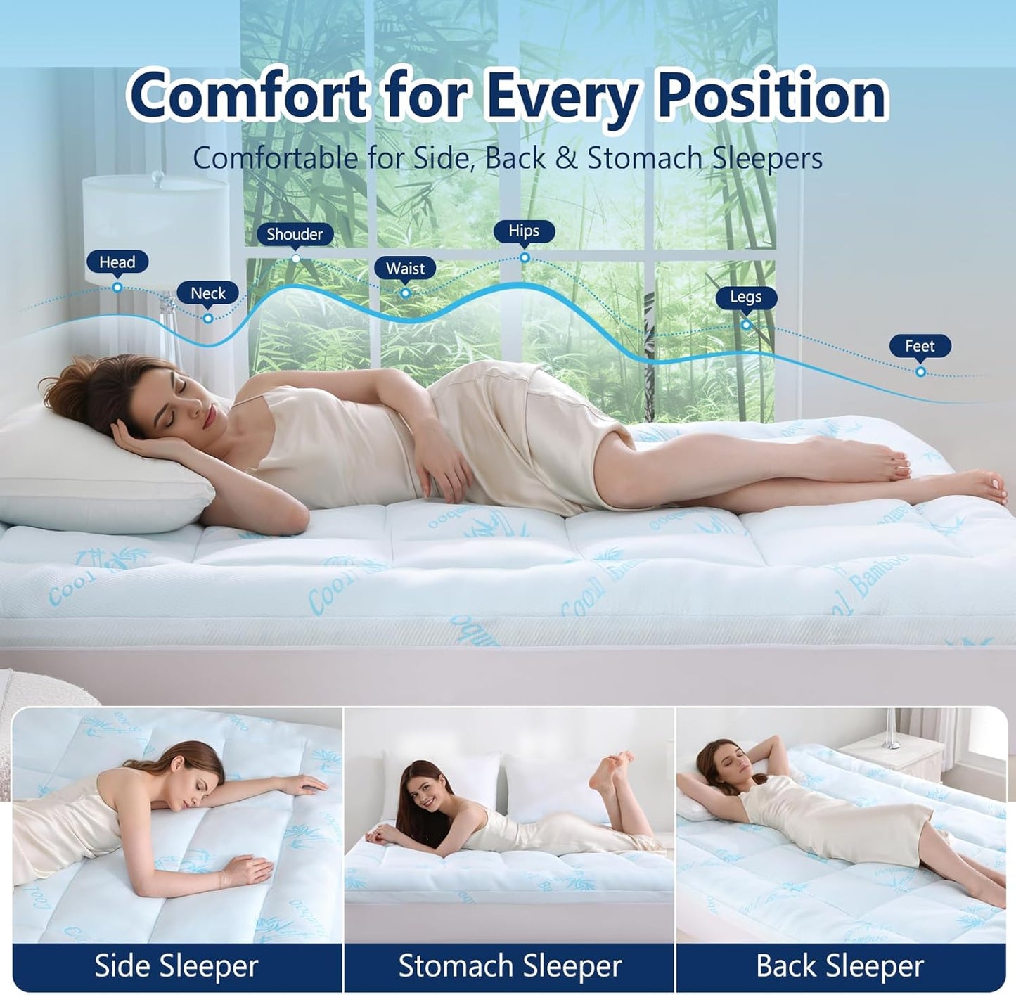 DOWNCOOL 100% Waterproof King Mattress Topper, Cooling Pillow Top Memory Foam Mattress Topper for Hot Sleepers, Viscose Derived from Bamboo, Deep Pocket Fits 8-21 Inch