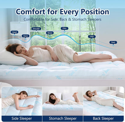 DOWNCOOL 100% Waterproof King Mattress Topper, Cooling Pillow Top Memory Foam Mattress Topper for Hot Sleepers, Viscose Derived from Bamboo, Deep Pocket Fits 8-21 Inch