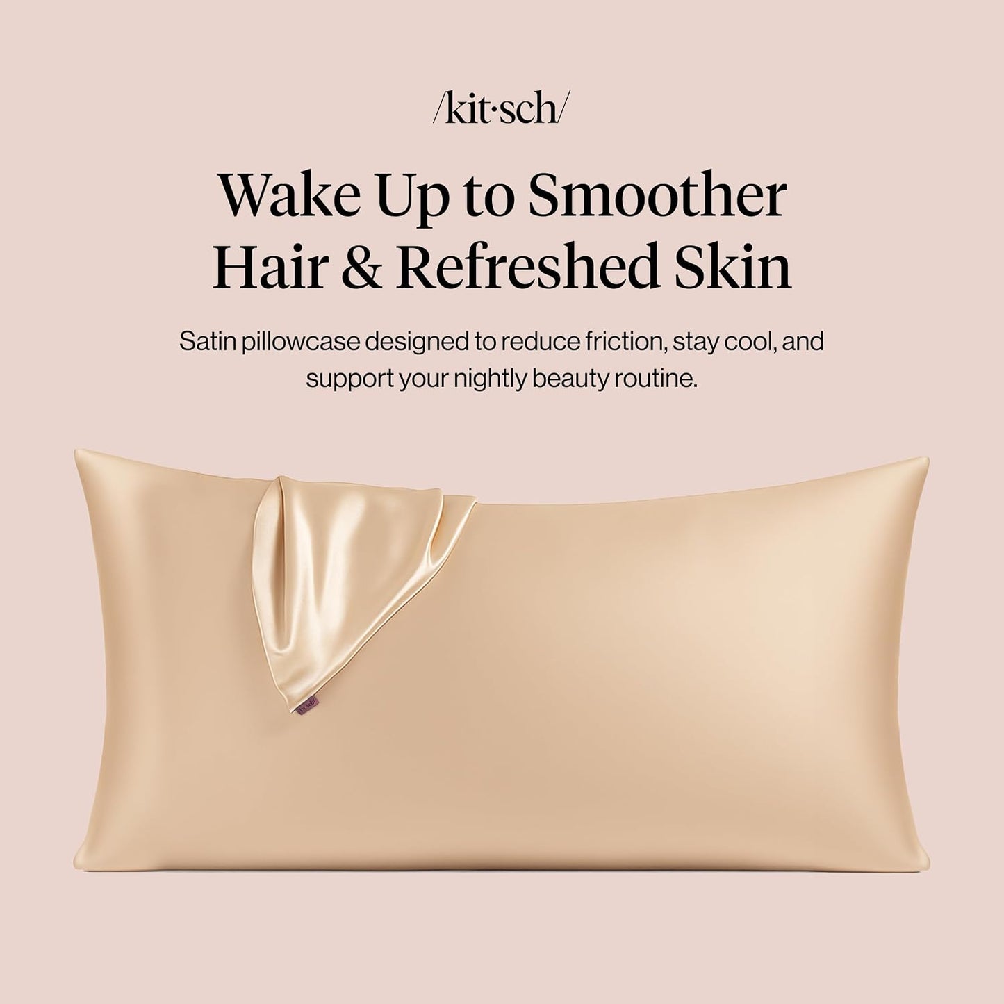 Kitsch Satin Pillowcase with Zipper for Hair & Skin - Softer Than Silk Pillow Cases, Smooth Cooling Satin Pillow Case, Wrinkle-Free, Machine Washable - Pillow Cases Standard Size (19x26) - Blush