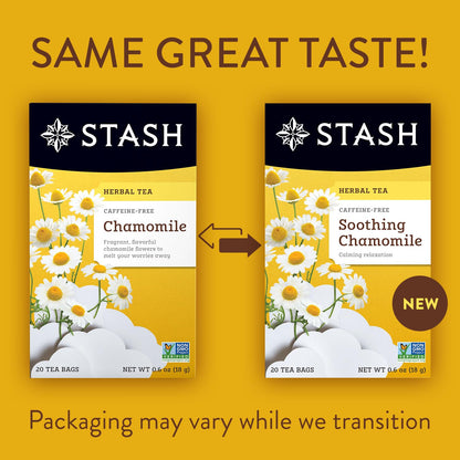 Stash Tea Chamomile Herbal Tea - Naturally Caffeine Free, Non-GMO Project Verified Premium Tea with No Artificial Ingredients, 20 Count (Pack of 6) - 120 Bags Total