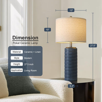 PoKat 23" Modern Ceramic Table Lamp Set of 2 for Living Room White Desk Lamps for Bedroom Farmhouse Bedside Nightstand Lamp House Warming Gifts New Home Decor End Table Lamps Gifts for Women Mom Beige
