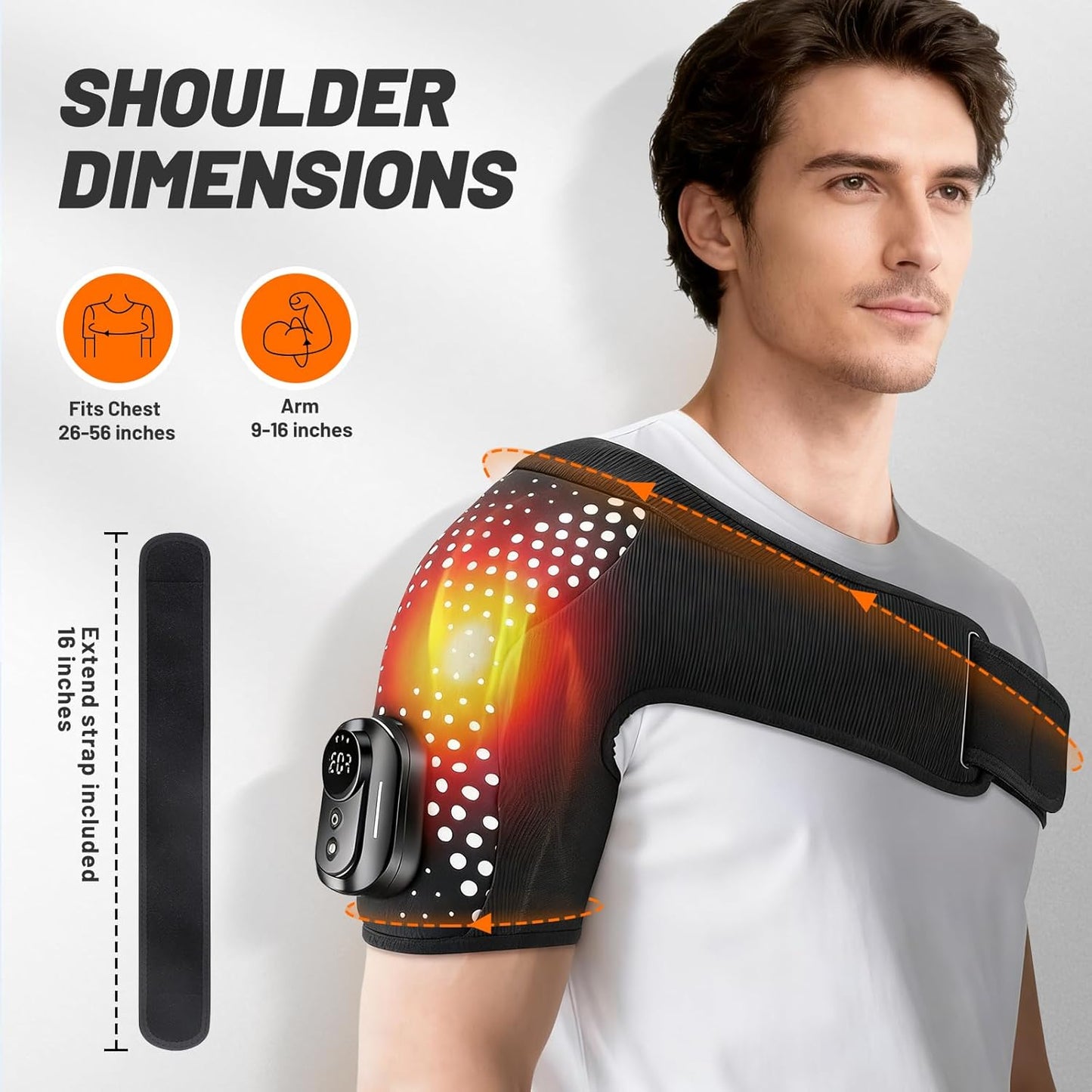 Cordless Heated Shoulder Brace with Vibration, 3 Heat & Massage Settings, Shoulder Heating Pad for Pain Relief, Adjustable Shoulder Warmer for Men and Women(Grey)