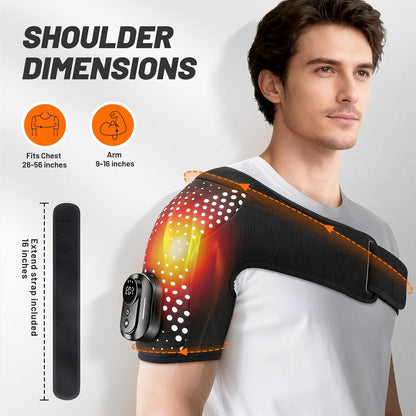 Cordless Heated Shoulder Brace with Vibration, 3 Heat & Massage Settings, Shoulder Heating Pad for Pain Relief, Adjustable Shoulder Warmer for Men and Women(Grey)