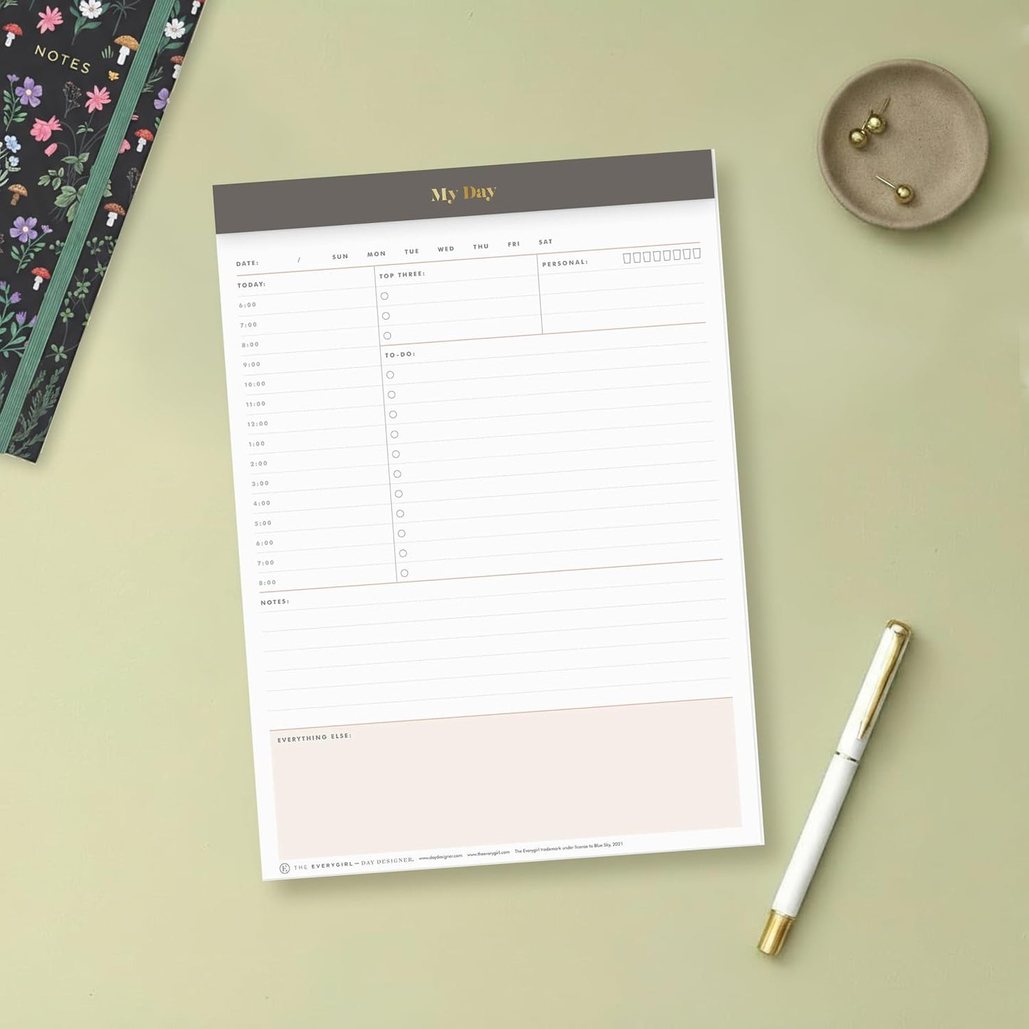 Blue Sky Desk Notes, Undated Daily Notepad, 7"x9", Gray