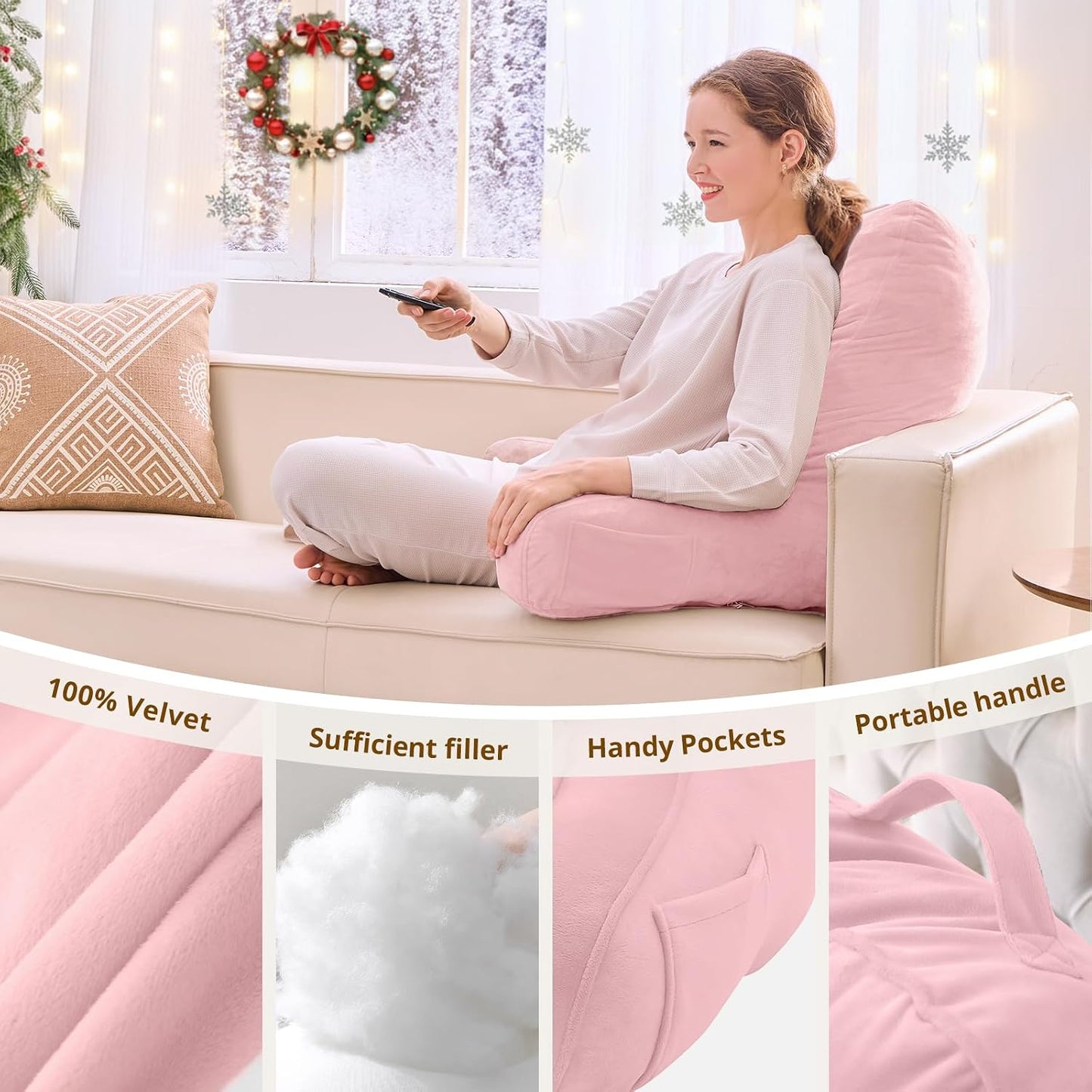 Sasttie Reading Pillows for Sitting in Bed Adult, Back Pillow Bed Sitting Up, Back-Rest Support Cushion for Sit Up on Couch, Sofa, and Floor, Dorm Essentials, Oeko-Tex Certified, Dark Grey
