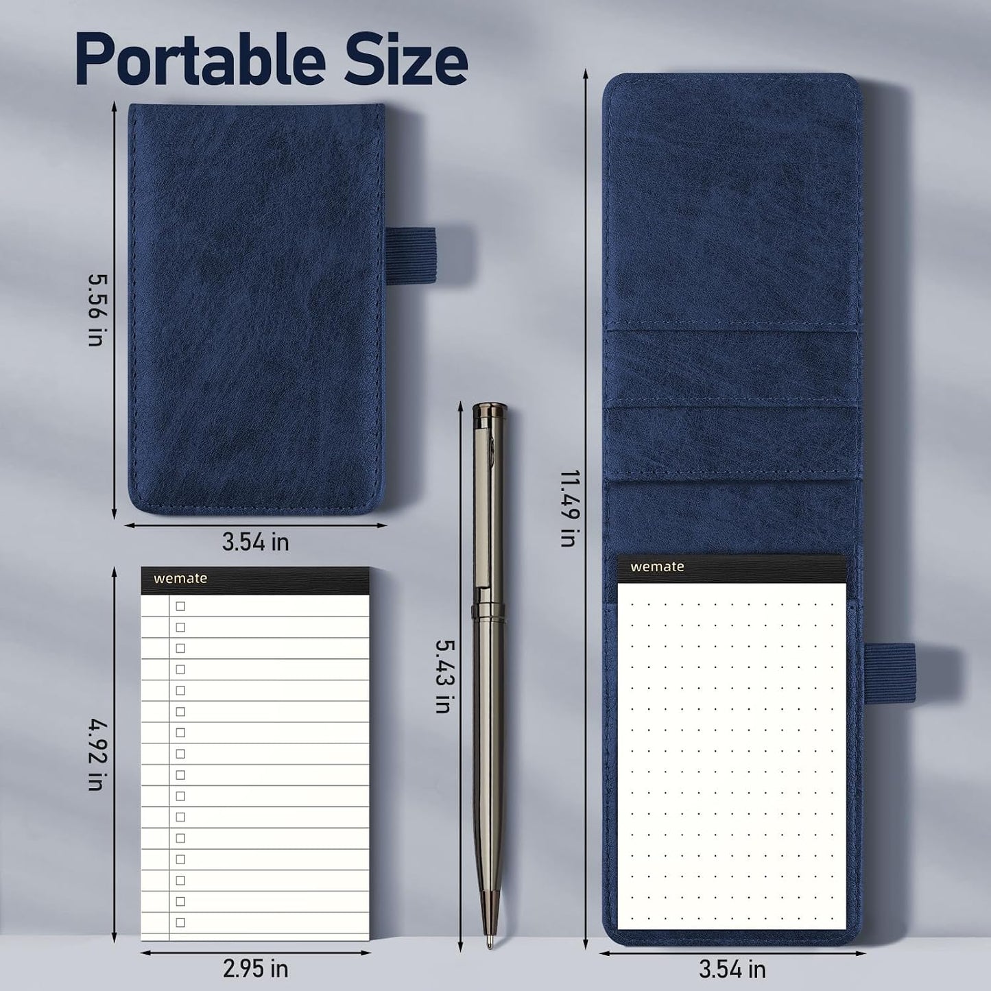 WEMATE 10 Pieces Small Notepad Holder Set Pocket Notebook - Included Mini Pocket Notepad Holder Set with 8 Memo Book Refills and Metal Pen for Meetings, Daily Records, and Notes 3 x 5 Inch (Black)