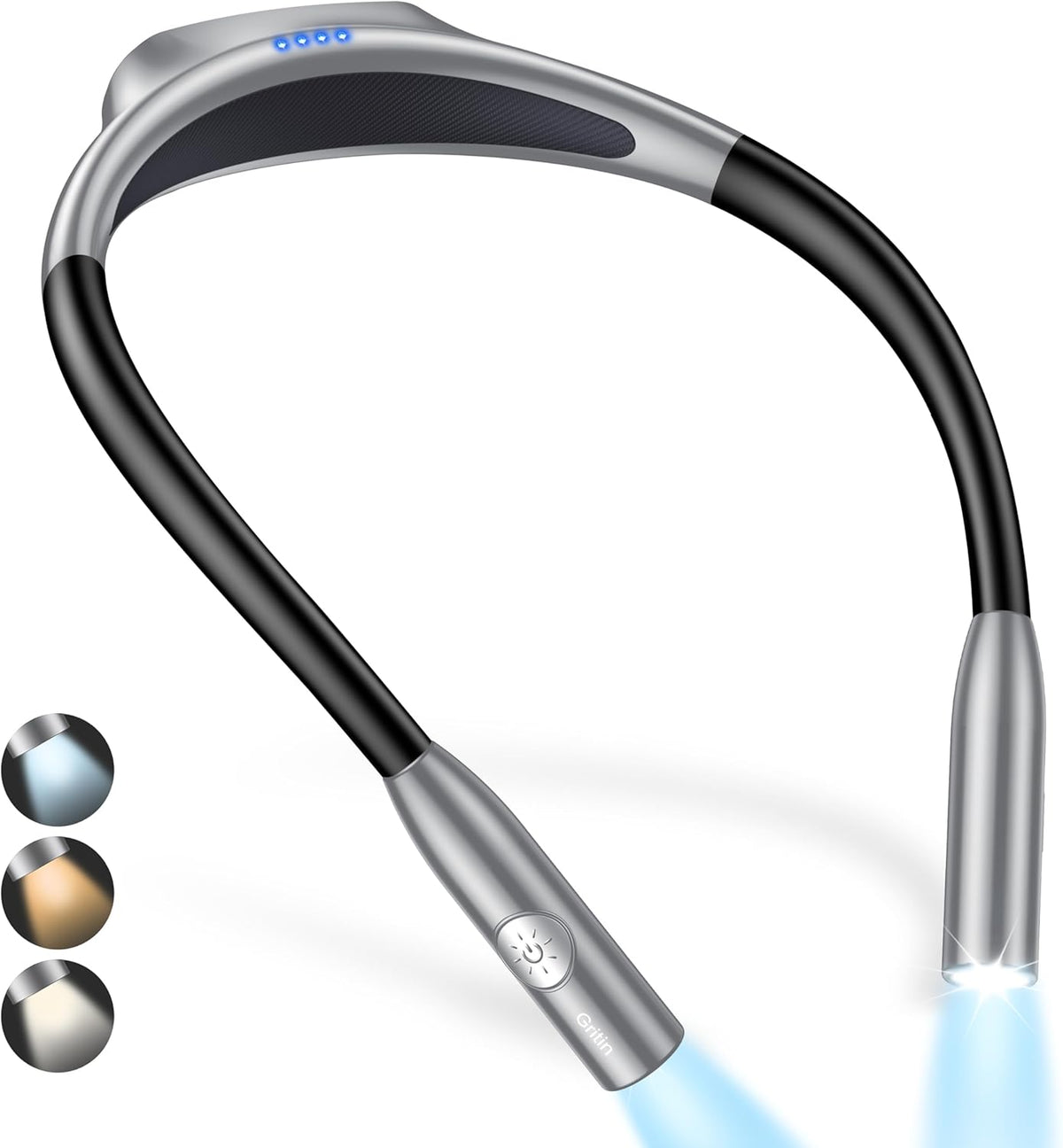 Gritin Book Light,Eye Caring 3 Colors & Stepless Dimming Neck Reading Light