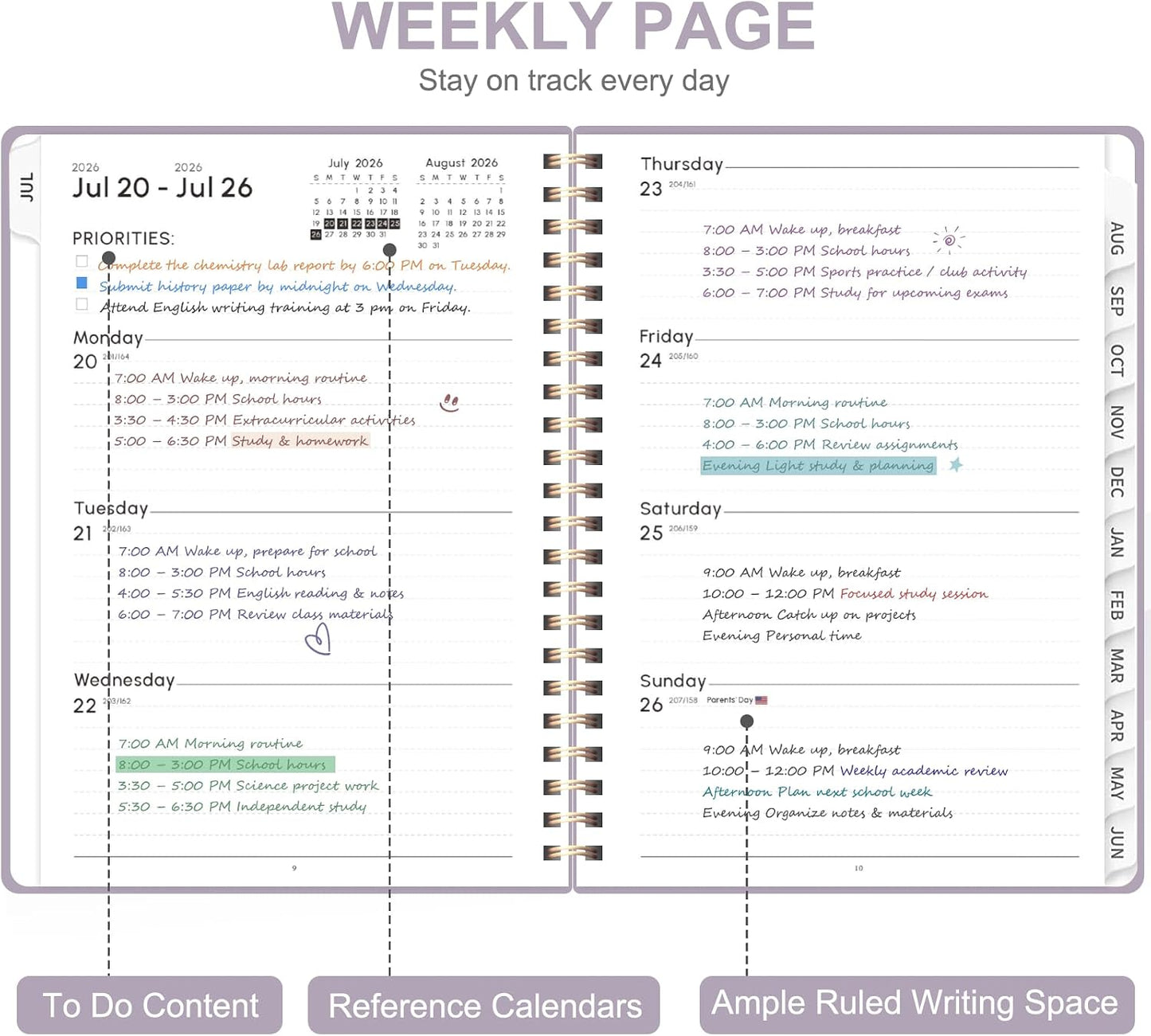 Planner 2026-2027, Weekly and Monthly Calendar Planner, JUL 2026 - JUN 2027 | A5(6.3'' x 8.5''), Hardcover, Agenda Book, Sprial Bound, Inner Pocket, Office and School Use