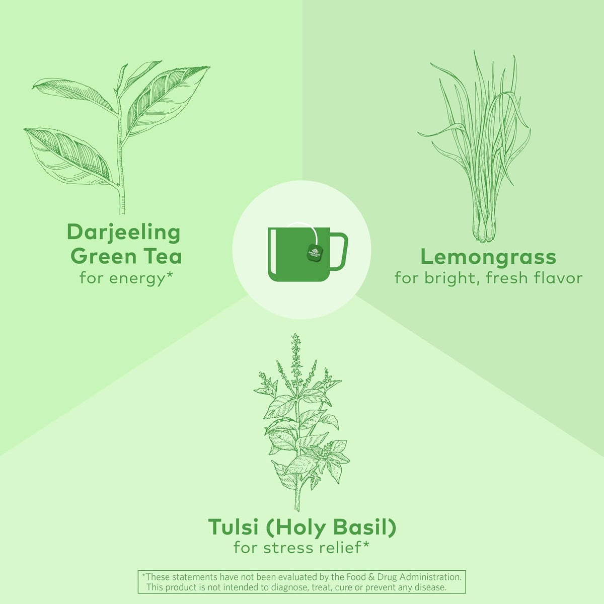ORGANIC INDIA Tulsi Green Tea Bags, African Basil, 18 Infusion Bags, 6 Pack