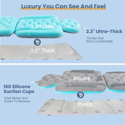 Luxury Bath Cushion, Full Body Bathtub Pillow with 160 Suction Cups, Bath Mat for Head and Neck Support, with Laundry Bag (Light Pink, 51" x 16")