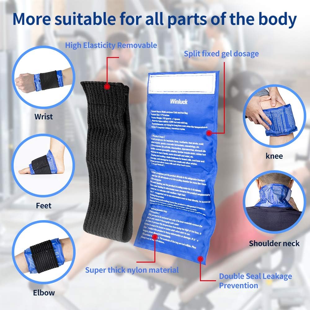 Gel Ice Packs for Injuries- Adjustable Wrap for Pain Relief Ice Pack+Heat Pack ， Non-Toxic Smooth Reusable, Support Rehabilitation, Flexible Therapy - Shoulder, Back, Knee, Neck, Ankle, Jaw & More,