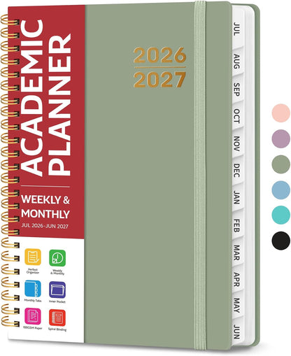 Planner 2026-2027 for Women & Men, Academic Monthly and Weekly Calendar Planner, Jul 2026 - Jun 2027, A5 (6.3" x 8.5"), Teacher Student Planning Book with Tabs, Ideal for Office School Supplies - Pink