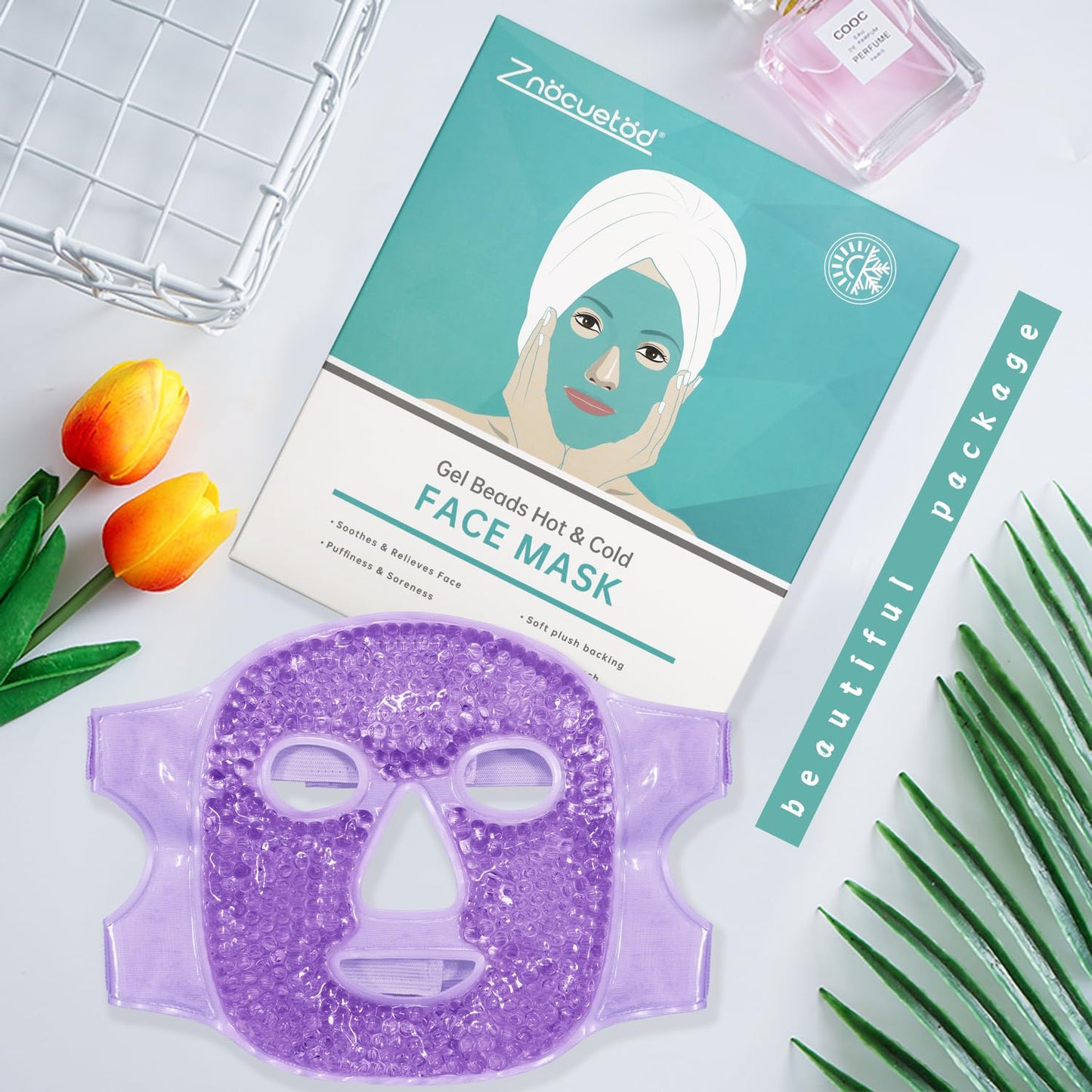 ZNÖCUETÖD Cold Face Ice Mask Facial Ice Pack, Hot Cold Compress for Face