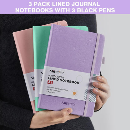 NIRMIRO (3 Pack) Pocket Notebook Small Journal with Pen, 3.7" x 5.7", A6 Mini Notebook for Women Men Work Writing, Hardcover Small Pocket Notepad with 100Gsm Premium Thick Lined Paper, Black Leather