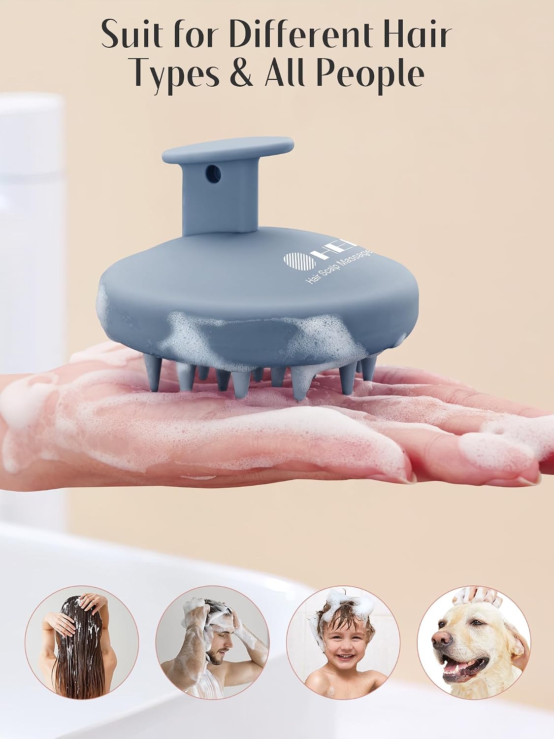 HEETA Scalp Massager Hair Growth, Scalp Scrubber with Soft Bristles, Integrated Silicone Design, Exfoliator for Dandruff Removal & Relaxation, Shampoo Brush Fit Wet Dry Hair Use, Black