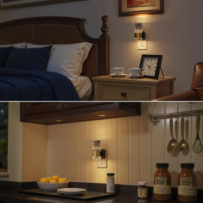 Briignite Night Lights Plug into Wall, Modern LED Night Light Plug in, Dusk to Dawn Sensor,Amber Night Light 0-100LM Adjustable Brightness, Dimmable NightLight for Hallway, Bedroom, Stairway, 2 Pack