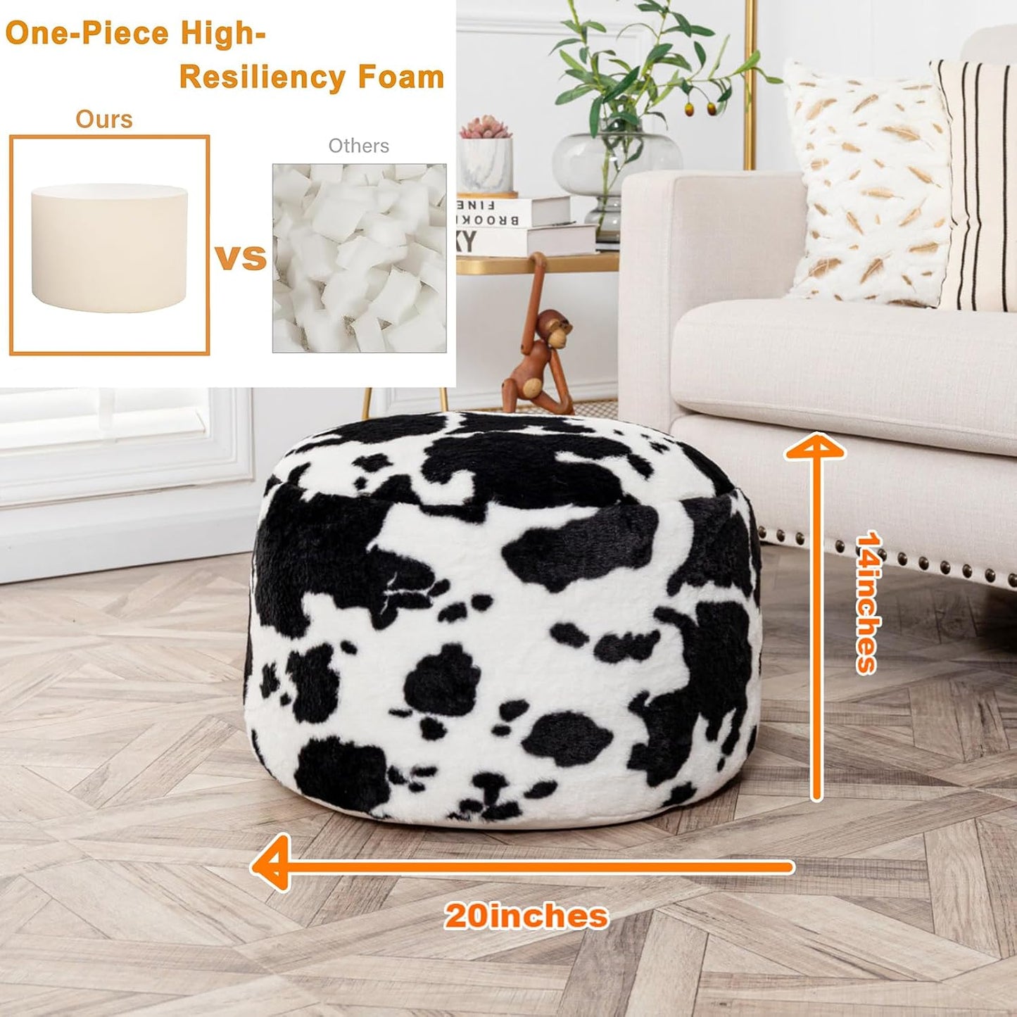 Round Pouf Ottoman Foot Stool 20x14In Ottoman Footrest for Couch Sofa Green