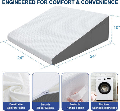 Wedge Pillow for Sleeping, 7.5" Bed Wedge After Surgery, Back Pain Relief, Memory Foam Pillow Triangle Incline Wedge for Back Support, Leg Elevation