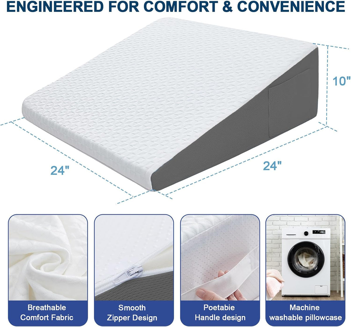 Wedge Pillow for Sleeping, 7.5" Memory Foam Bed Wedge Pillow