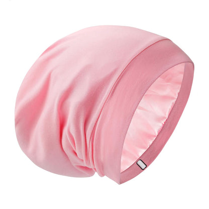 Silk Satin Lined Bonnet Sleep Cap - Adjustable Stay on All Night Hair Wrap Cover Slouchy Beanie for Curly Protection Women and Men Solid Black
