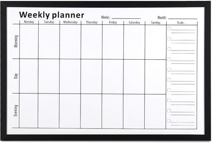 Navaris Weekly Planner White Board - 16" x 24" Magnetic Dry Erase Whiteboard Calendar with 7-Day Week Plan for Wall - Includes Markers and Magnets