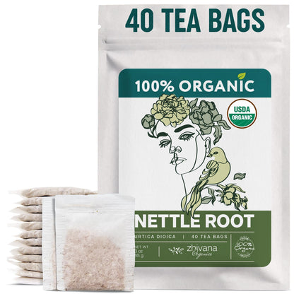 Organic Nettle Root Tea (40 Bleach-Free & Microplastic-Free TeaBags) - Men’s Health - Prostate, Hormones