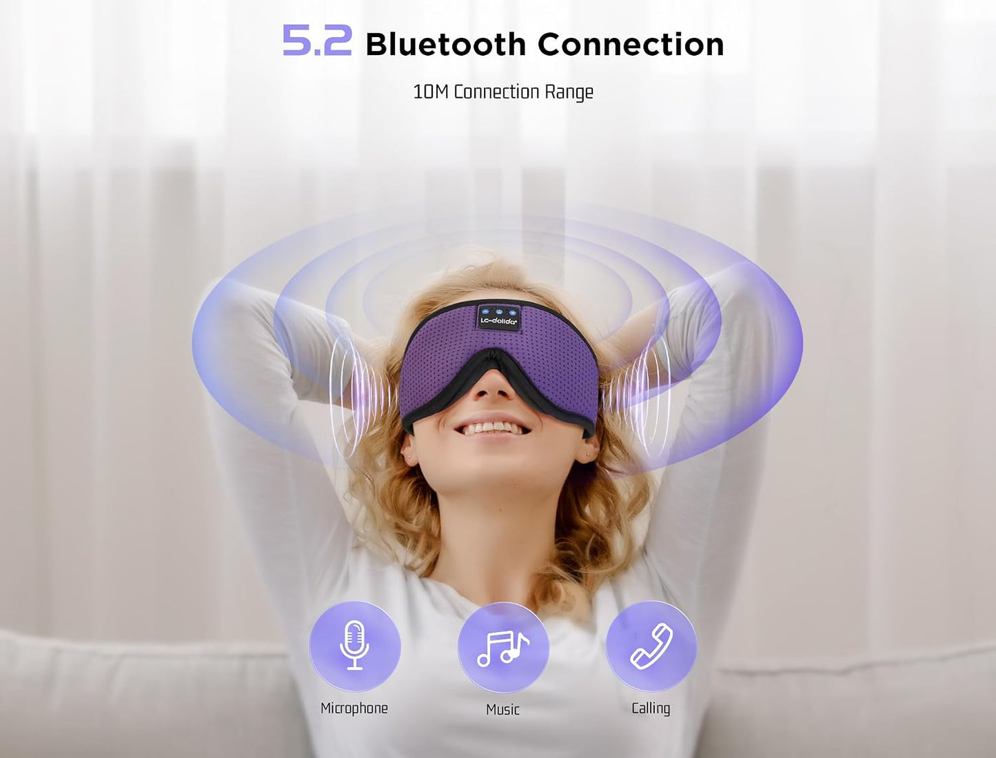 LC-dolida Sleep Headphones, 3D Sleep Mask Bluetooth Wireless Music Eye Mask, Sleeping Headphones for Side Sleepers Sleep Mask with Bluetooth Headphones Ultra-Thin Stereo Speakers Perfect for Sleeping