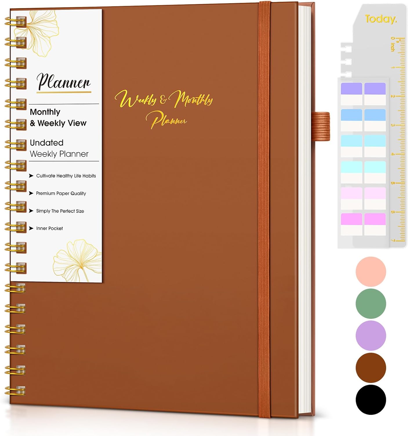 Undated Weekly and Monthly Planner, B5 Large Weekly To Do List Notebook with Goal & Habit Tracker Organizer, Hardcover Spiral Bound Blank Monthly Planner for Work School Home 7.4" x 9.64" Black