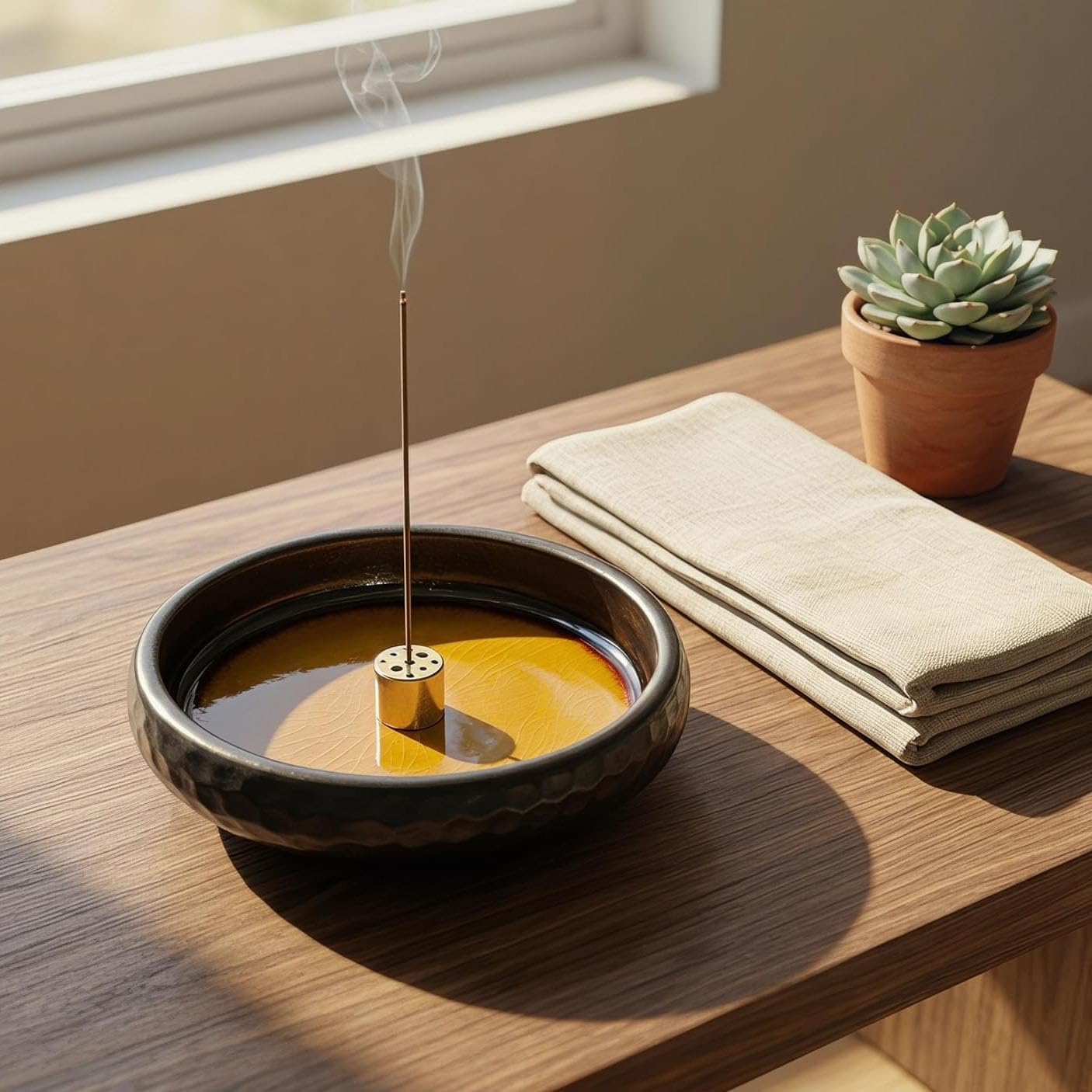 6 Inch Incense Holder with Ash Catcher,Handmade Crack Blue Glaze Ceramic Incense Burner Bowl with 9-Hole Design for Sticks,Cones,Coils Sage,Palo Santo - Perfect for Meditation,Yoga & Zen Home Décor