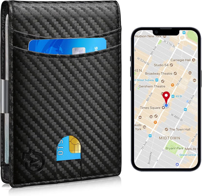 Mens Wallet Tracker Work for Anroid & iOS Device, Smart Wallet for Men WIth Tracker (Android & iOS, Carbon Black & Black)
