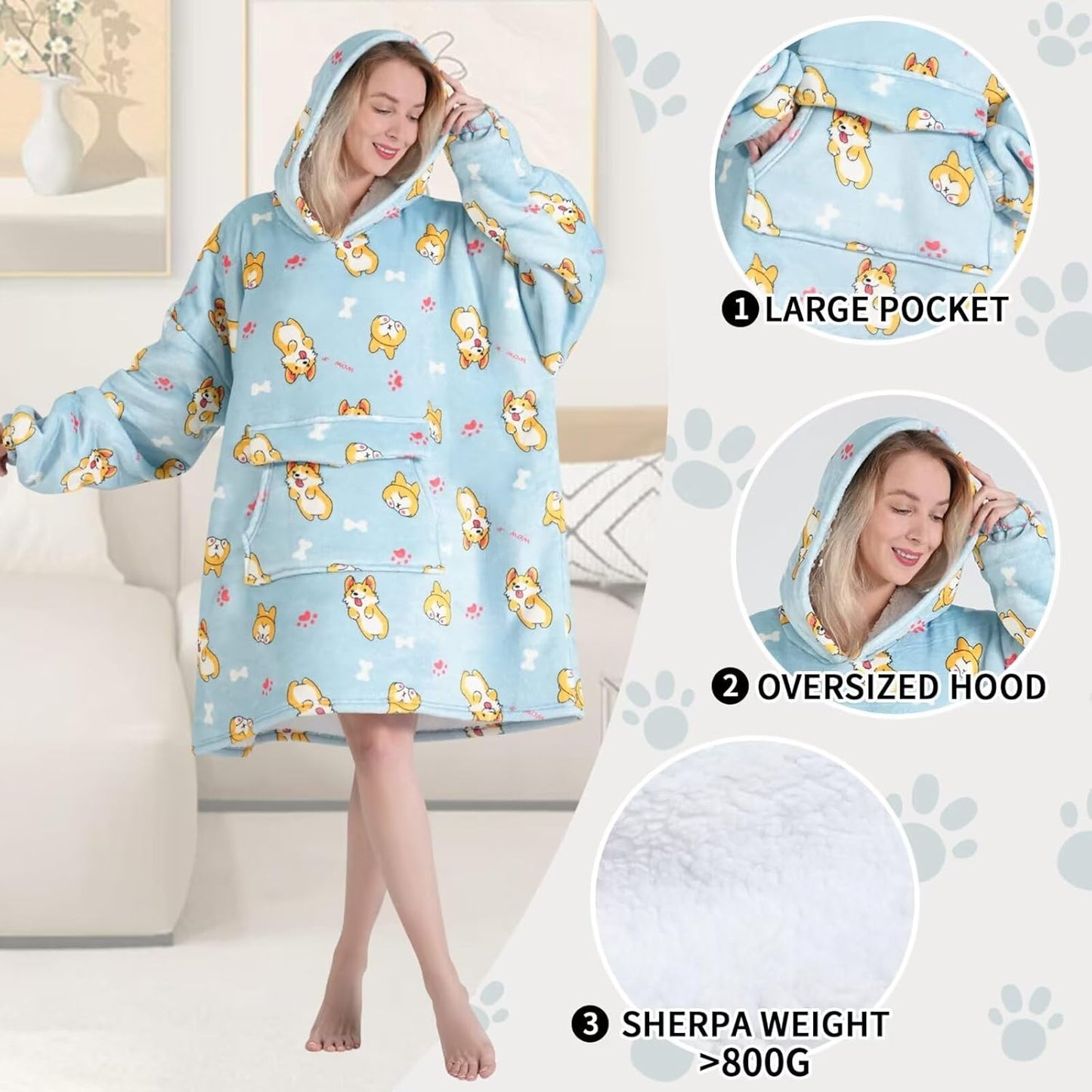 Mewkou Wearable Blanket Hoodie for Adult,Oversized Sherpa Fleece Blanket Hoodie for Women Men,Grey