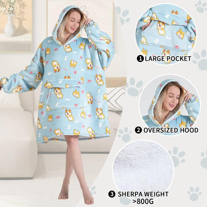 Mewkou Wearable Blanket Hoodie for Adult,Oversized Sherpa Fleece Blanket Hoodie for Women Men,Grey