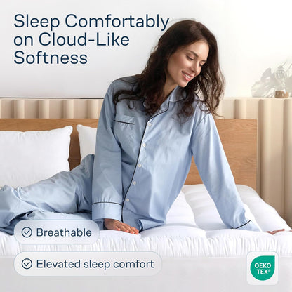 Niagara Sleep Solution Cloud-Like Queen Non-Slip Mattress Topper - 100% Cotton Top Mattress Pad for Back Pain Relief - Extra-Grip, Breathable & Naturally Cooling for Hot Sleepers, White