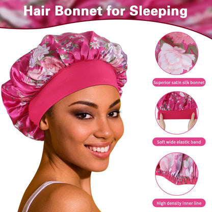 ROYBENS Satin Bonnet Hair Bonnet for Sleeping- 4 Pack Large Bonnets for Women with Elastic Soft Band for Curly Hair Braids