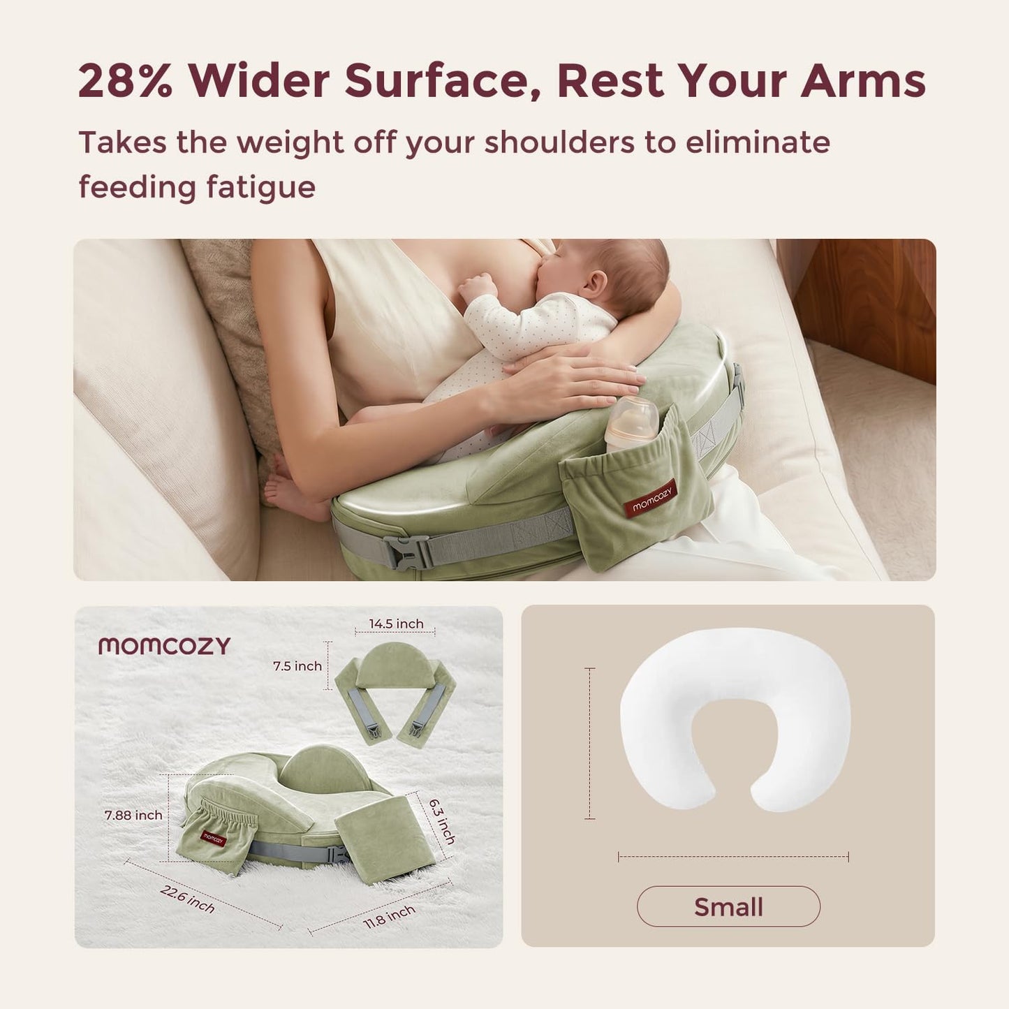 Momcozy CozyPro Nursing Pillow - All Around Lumbar & Arm Support - Safety Guard, Firm & Springy Memory Foam-Stable, Ergonomic Support, Easier Breastfeeding, Wider Cushion, Adjustable, Removable Cover