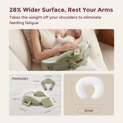 Momcozy CozyPro Nursing Pillow - All Around Lumbar & Arm Support - Safety Guard, Firm & Springy Memory Foam-Stable, Ergonomic Support, Easier Breastfeeding, Wider Cushion, Adjustable, Removable Cover