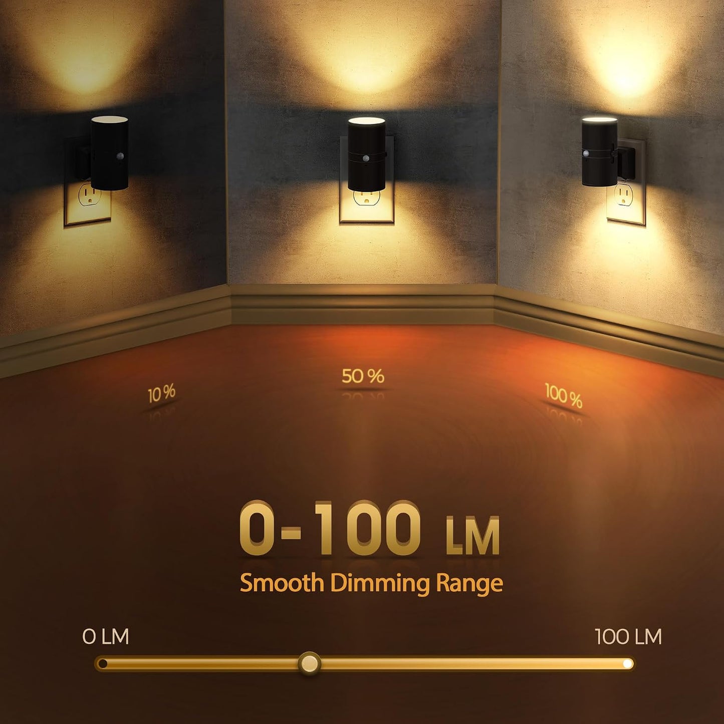 Briignite Night Lights Plug into Wall, Modern LED Night Light Plug in, Dusk to Dawn Sensor,Amber Night Light 0-100LM Adjustable Brightness, Dimmable NightLight for Hallway, Bedroom, Stairway, 2 Pack