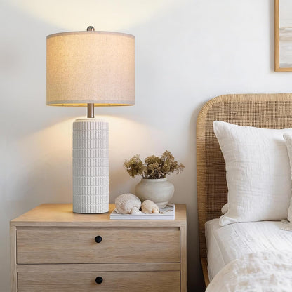 PoKat 23" Modern Ceramic Table Lamp Set of 2 for Living Room White Desk Lamps for Bedroom Farmhouse Bedside Nightstand Lamp House Warming Gifts New Home Decor End Table Lamps Gifts for Women Mom Beige