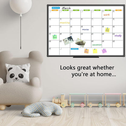 JILoffice Magnetic Dry Erase Calendar Whiteboard, 4 Month White Board Planner 36 X 24 Inch, Black Aluminum Frame Wall Mounted Board for Office Home and School