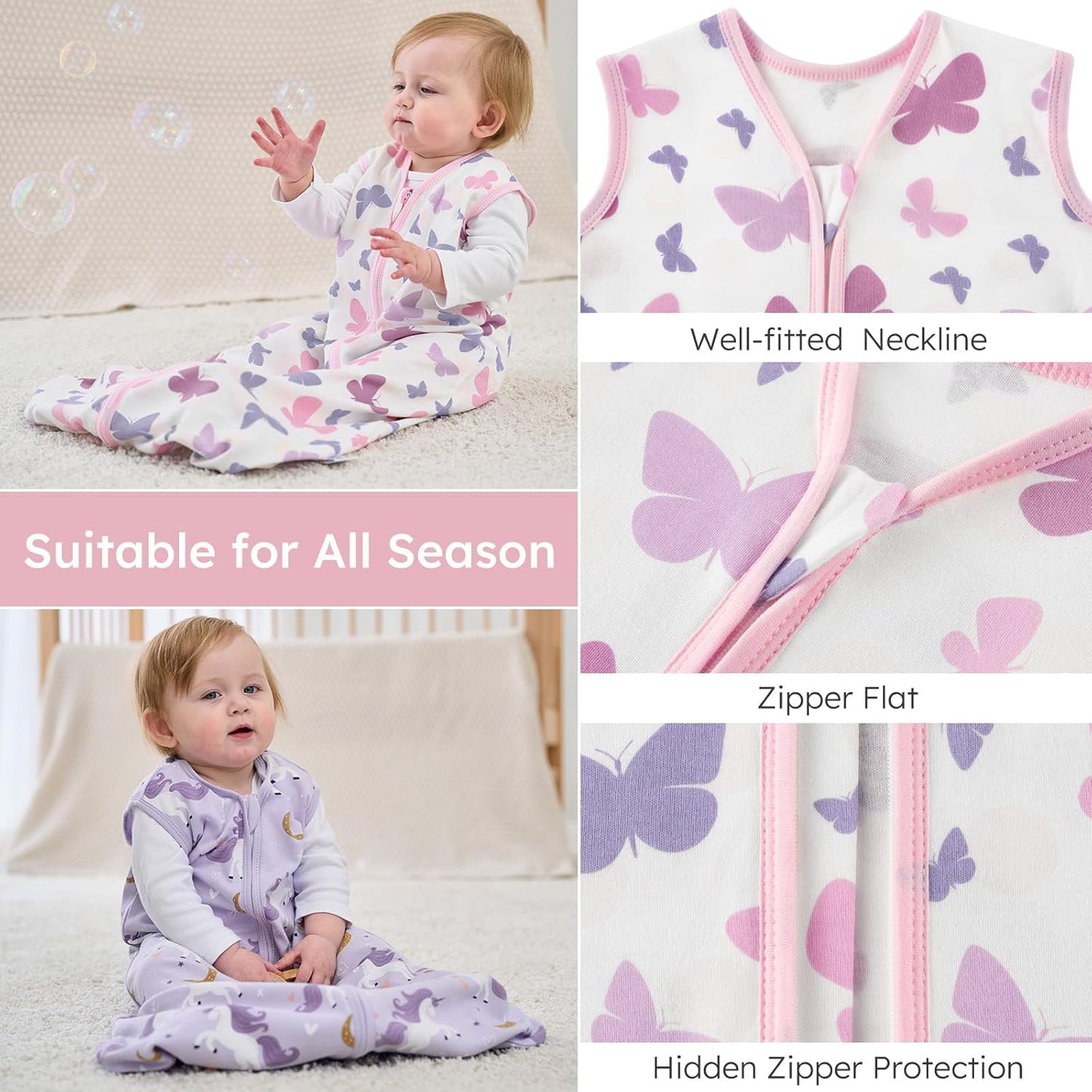 Yoofoss Baby Sleep Sack Baby Wearable Blanket 100% Cotton 2-Way Zipper Toddler Sleeping Sack