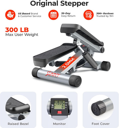 Sunny Health & Fitness Mini Steppers for Exercise at Home, Stair Step Workout Machine with Resistance Bands, Full Body Cardio Equipment, Optional Free SunnyFit App Connection Smart Stepper