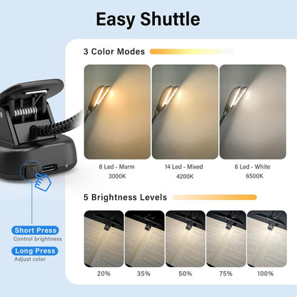 Vekkia 14 LED Rechargeable Book Light for Reading at Night