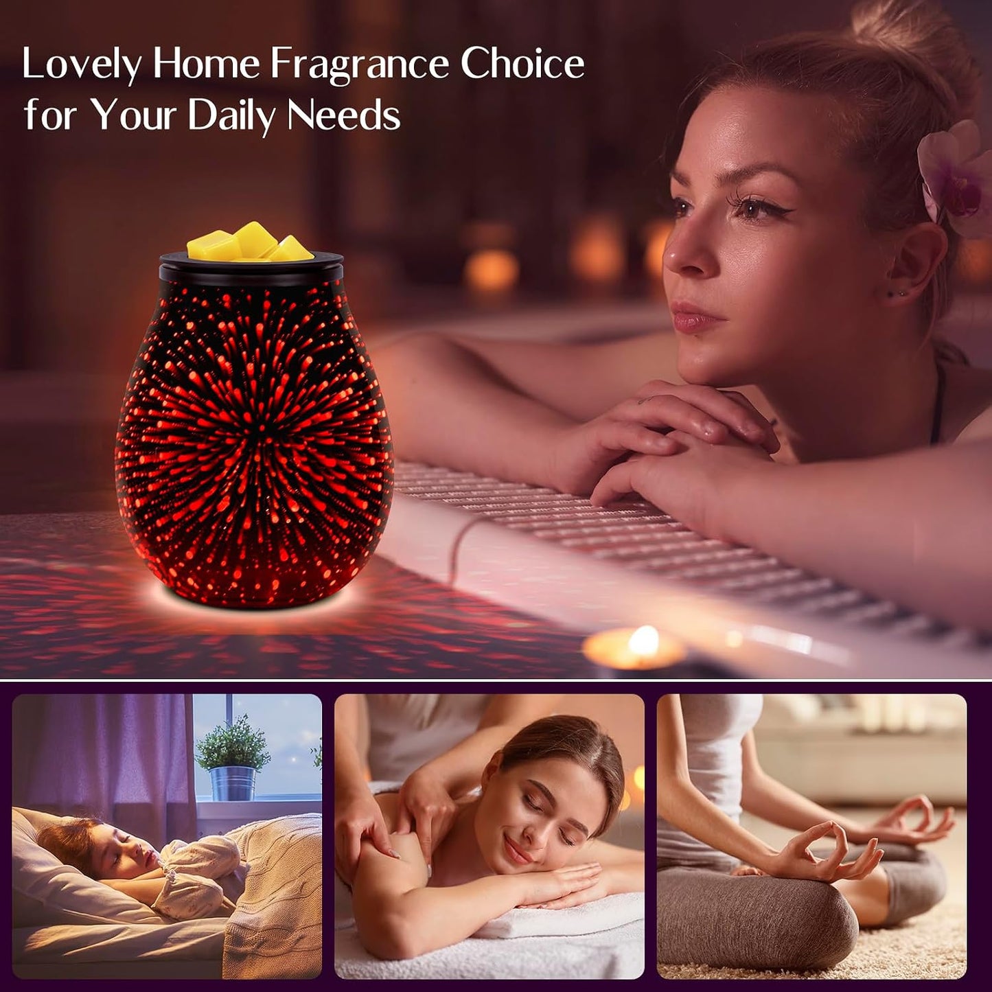 Wax Melt Warmer for Scented Wax- Glass Wax Melter for Home Fragrance with Removable Tray, Essential Oil Warmer Wax Cubes Burner Aroma Night Light for Home Office Bedroom Decor Gifts for Women