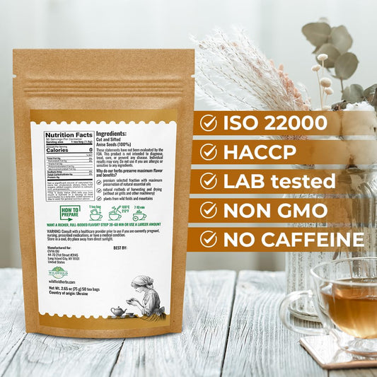 50 Bags Dried Anise Seeds Anaise Seeds Herb Tea (Pimpinella Anisum) - 50 Count 1,5 g Bags Anise Seed Herbal Tea Semilass De Anis