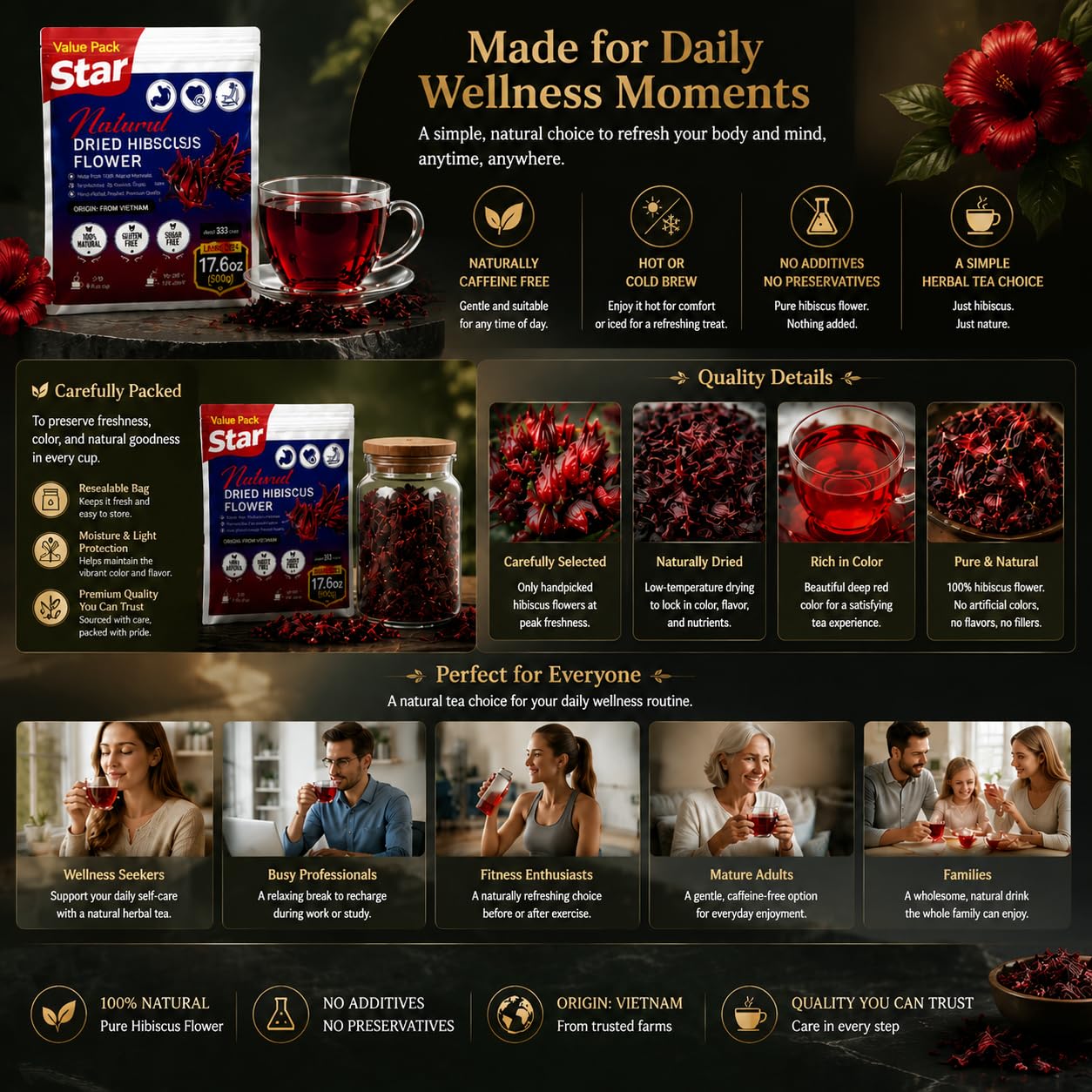 WOTIHA Premium 80 Hibiscus Flower Tea Bags (Flor de Jamaica) - 100% Natural, Tart & Refreshing, Hot or Ice Tea - Rich in Antioxidants, Sugar-Free Caffeine-Free Non-GMO Vegan Gluten-Free.