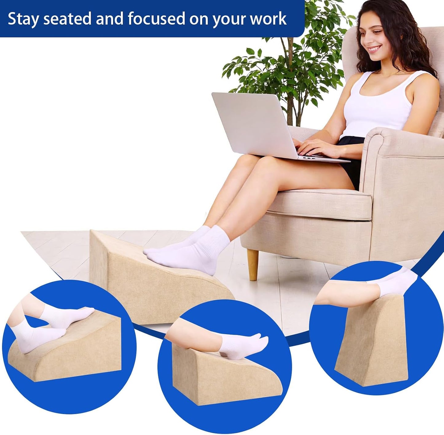 Foot Rest for Under Desk at Work, Ergonomic Under Desk Footrest with Washable Cover for Office, Home & Gaming Leg Elevation Pillow Black