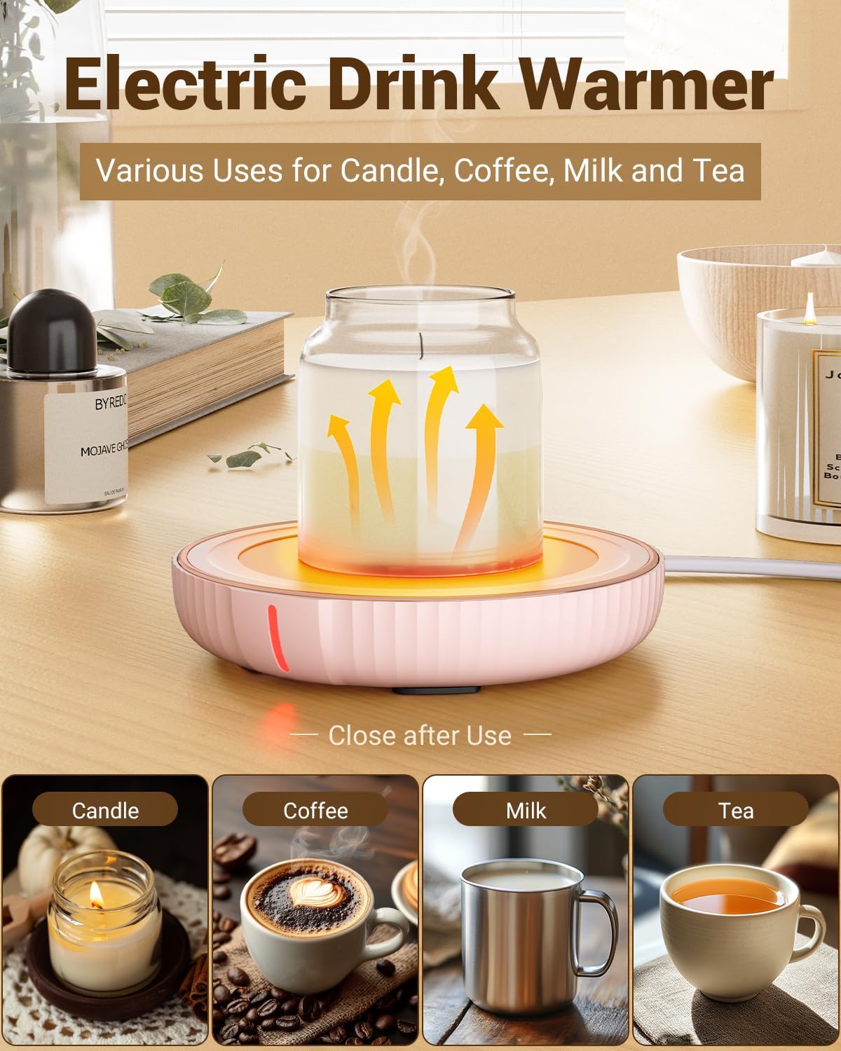 HouseGem Large Candle Warmer Plate - Coffee Cup Mug Warmer for Desk, Candle Melter, Electric Mug Heater for Beverages, Milk & Tea, Coffee Accessories Ideal Gifts Keep Cup Warm (Black)