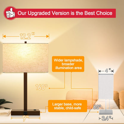 21" Touch Bedside lamps with 2 USB & AC Outlets, 3-Way Dimmable Bedside Table Lamps Set of 2 for Bedroom Living Room Office Reading, Gray Shade Lamps for Night Stands, 5000K LED Bulbs Included