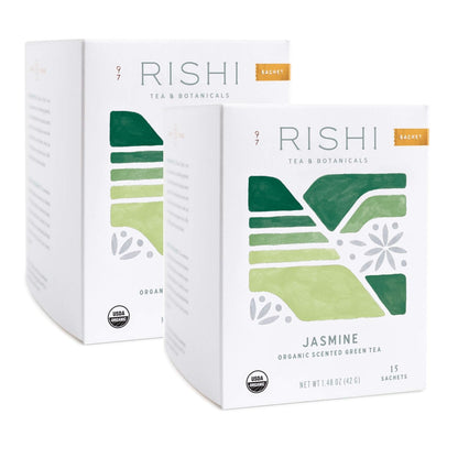 Rishi Tea Jasmine Green Tea, Organic Herbal Tea Bags, 2-Pack - Contains Caffeine, USDA Certified, Floral Aroma & Taste, 15 Sachets in Each, Direct Trade