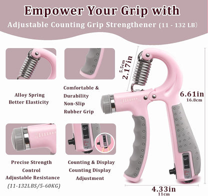 CYFIE Grip Strength Trainer Kit with Adjustable Resistance 10 - 132 Lbs, Forearm Exerciser, Finger Stretcher, Stress Ball, Forearm Strengthener for Workout wuth Storage Bag, Muscle Building and Recovery